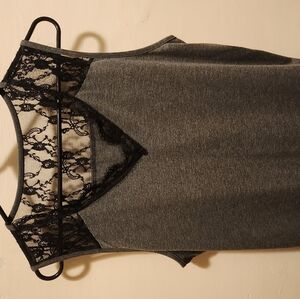 Lace accent Grey V neck tank top